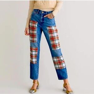 High-rise '90s classic straight jean with Snowy Stewart tartan patches